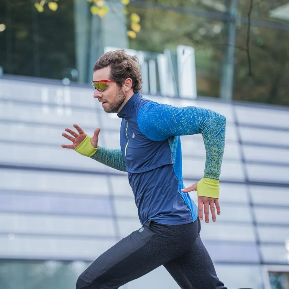 Кофта MAN RUNNING EXCELERATION WINDPROOF SHIRT LONG SL.ZIP UP. Lapis/Lime