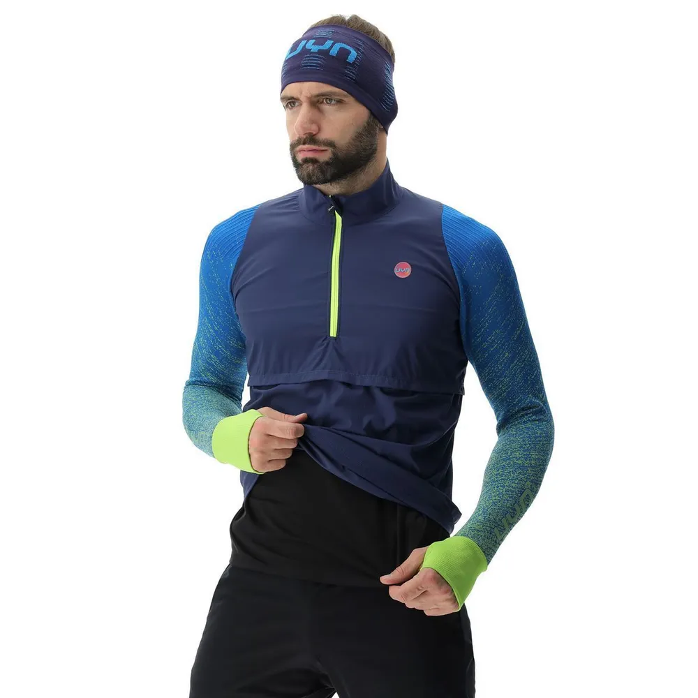 Кофта MAN RUNNING EXCELERATION WINDPROOF SHIRT LONG SL.ZIP UP. Lapis/Lime