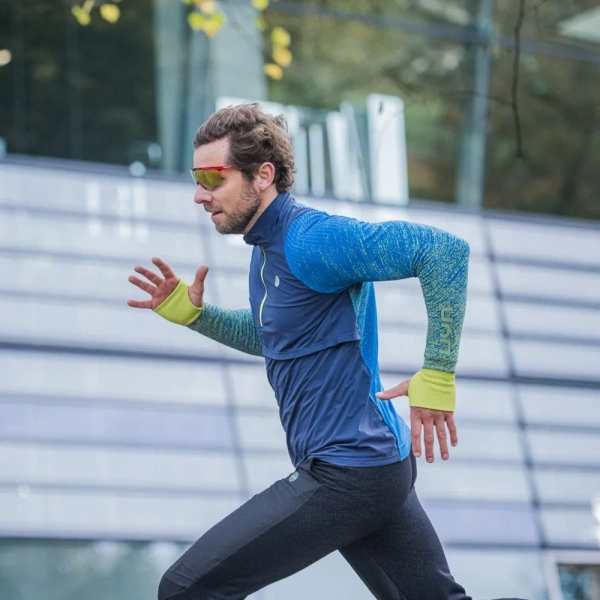 Кофта MAN RUNNING EXCELERATION WINDPROOF SHIRT LONG SL.ZIP UP. Lapis/Lime