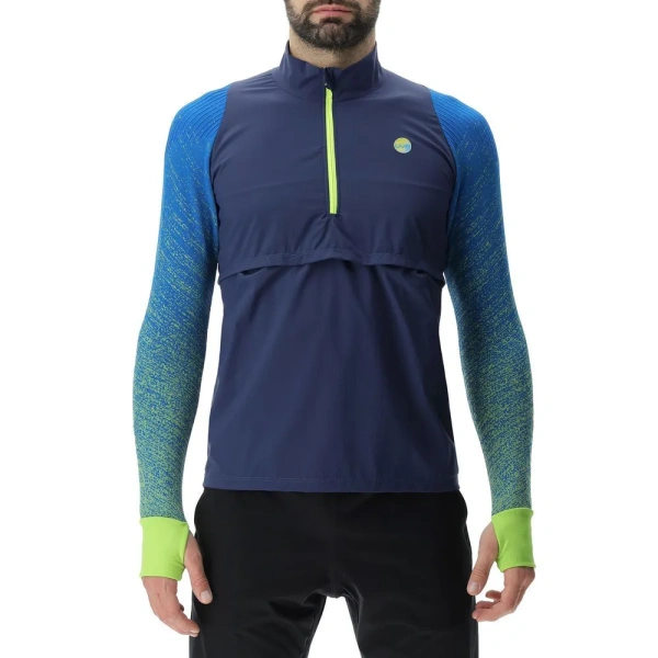 Кофта MAN RUNNING EXCELERATION WINDPROOF SHIRT LONG SL.ZIP UP. Lapis/Lime